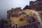 a clickable picture of the ruins of Urquhart Castle seen from above